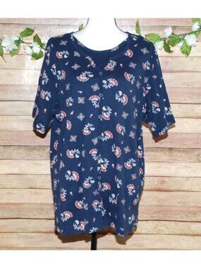 Bobbie Brooks Twin Set Look Blue Floral Ribbed Shirt Top Size 22W Stretch
